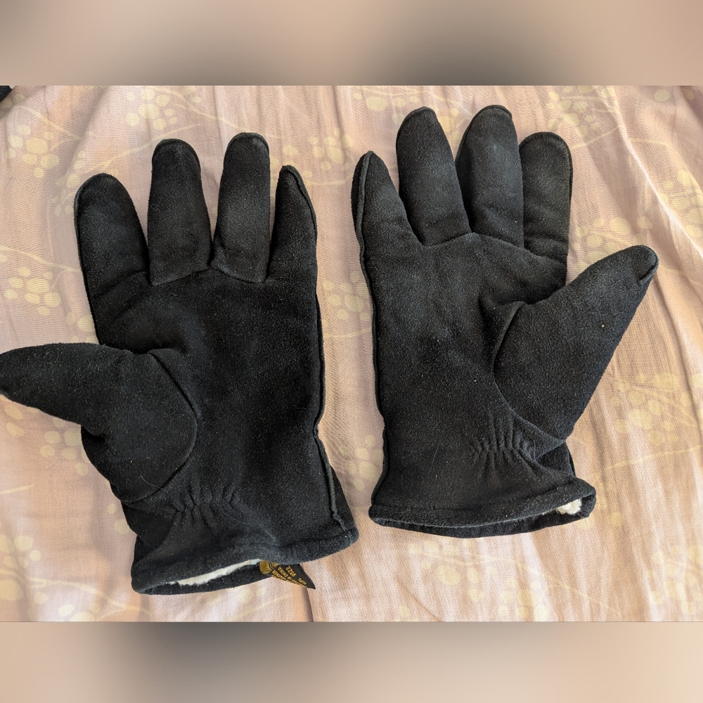 Unisex Deersuede Leather Black Gloves Large